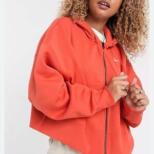Nike Orange Sport Loose Baggy Cropped Zipped Hoody Sweatshirt Top